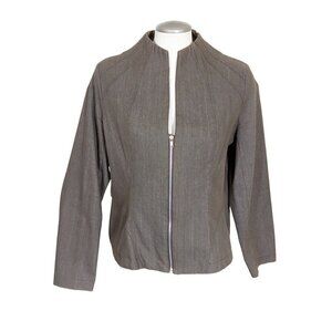Womens Full Zip Blazer Jacket Size 16 Brown Collarless Canada Tonia Debellis